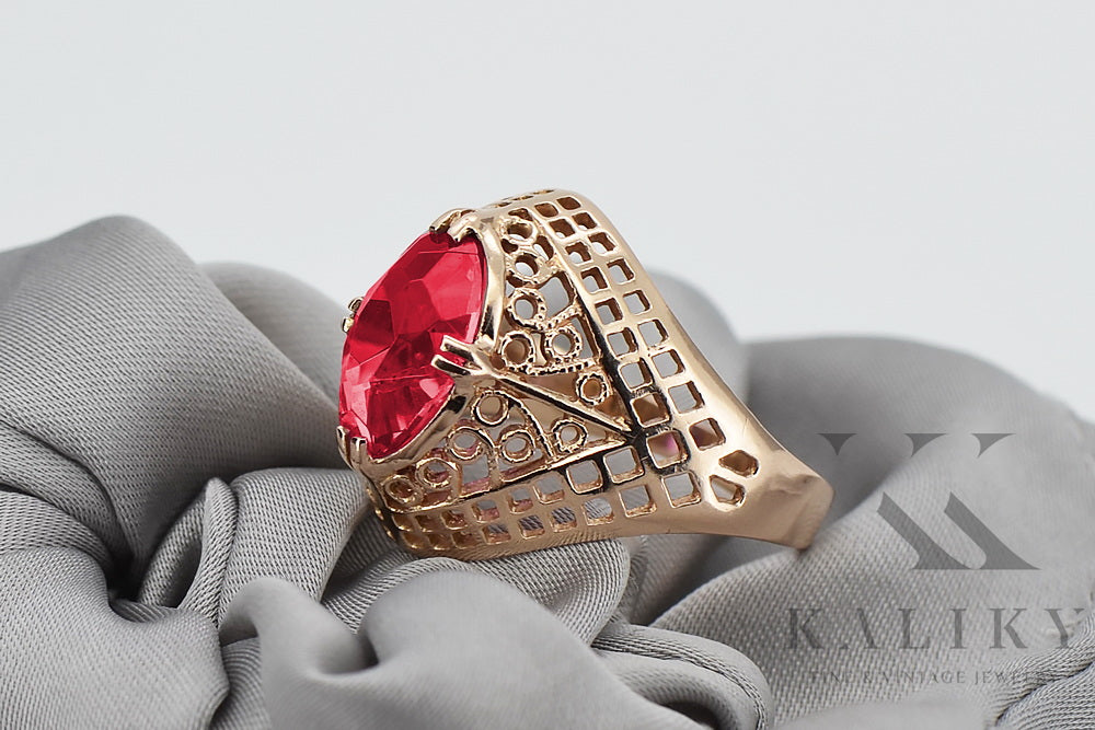 Vintage Ruby Ring in 14K Rose Gold (vrc030r-rb) — worn on the hand, showing profile