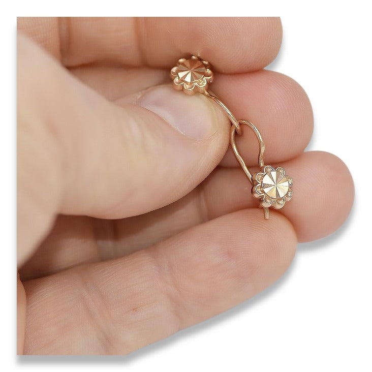 Vintage Flower Earrings in 14K Rose Gold (ven229) — full view of the piece