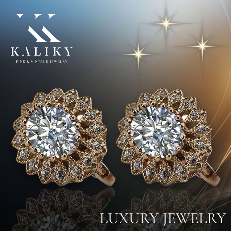 Vintage Zircon Zircone Earrings in 14K Rose Gold (vec125r-zi) — full view of the piece