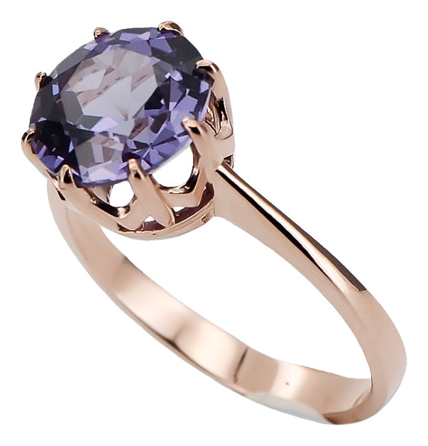 Vintage Alexandrite Ring in 14K Rose Gold (vrc157r-ax) — close-up of the stone and setting