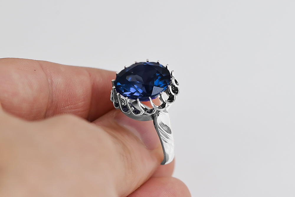 Vintage Sapphire Ring in Sterling Silver (vrc035s-sp) — full view of the piece