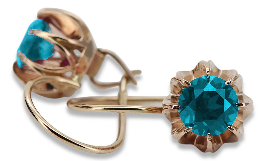 Vintage Aquamarine Earrings in 14K Rose Gold (vec062r-aq) — worn on the hand, showing profile
