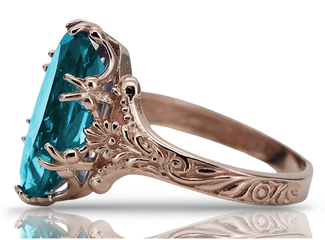 Vintage Aquamarine Akwamatyn Ring in 14K Rose Gold (vrc084r-aq) — full view of the piece