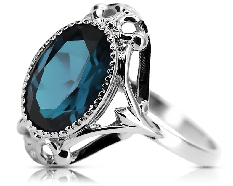 Vintage Aquamarine Ring in Sterling Silver (vrc128s-aq) — worn on the neckline, showing the drape