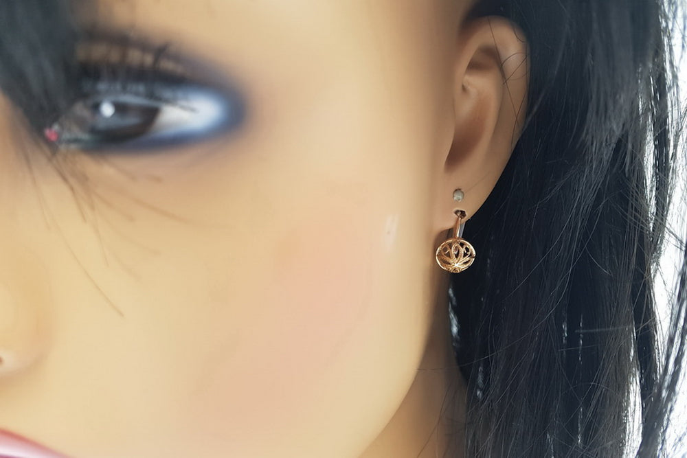 Vintage Flower Earrings in 14K Rose Gold (ven203) — view 4