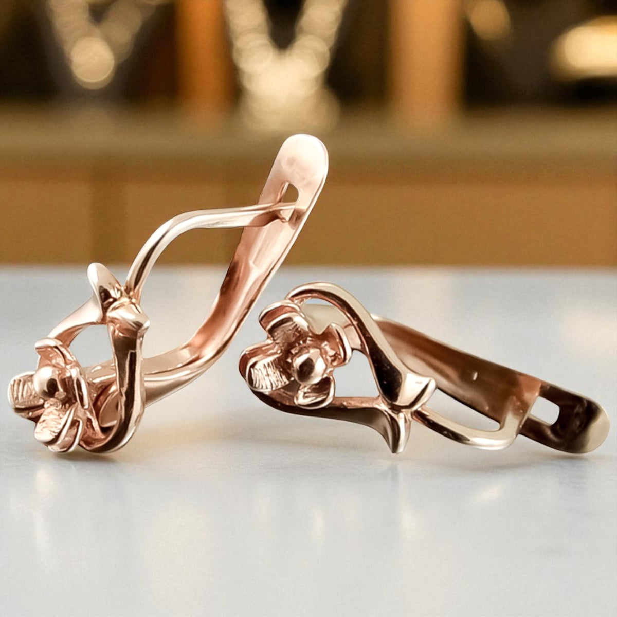 Vintage Flower Earrings in 14K Rose Gold (ven166)
