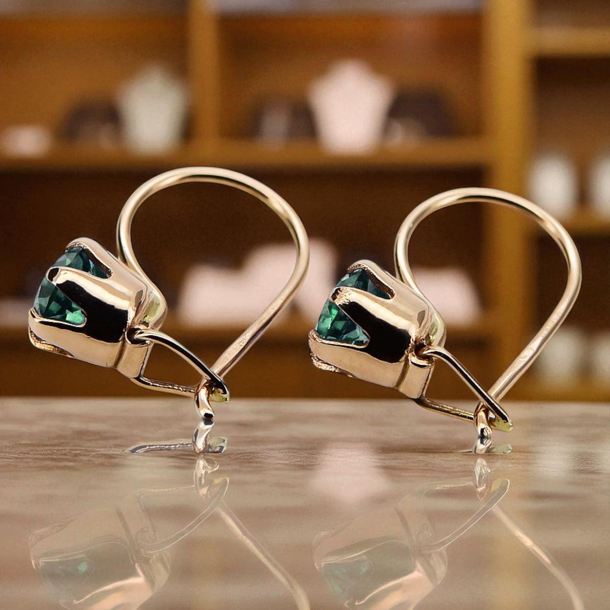 Vintage Emerald Earrings in 14K Rose Gold (vec056r-em)