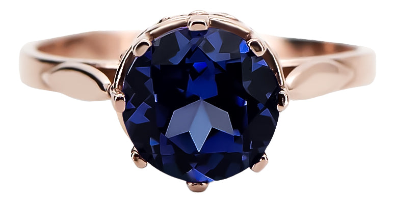 Vintage Sapphire Ring in 14K Rose Gold (vrc366r-sp) — close-up of the stone and setting