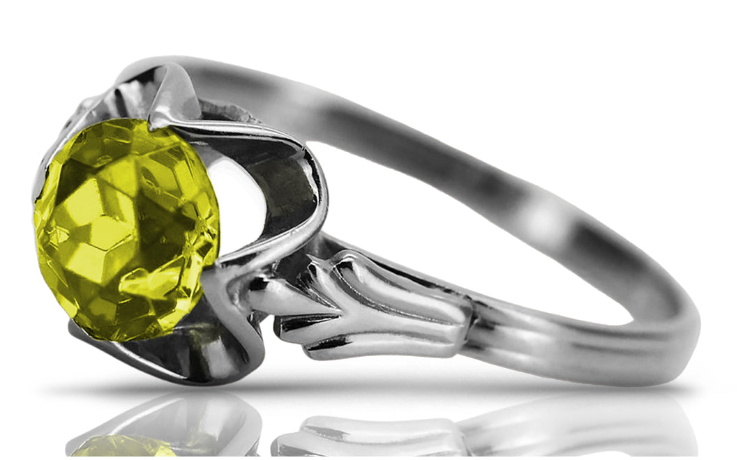 Vintage Yellow Peridot Ring in Sterling Silver (vrc023s-yp)