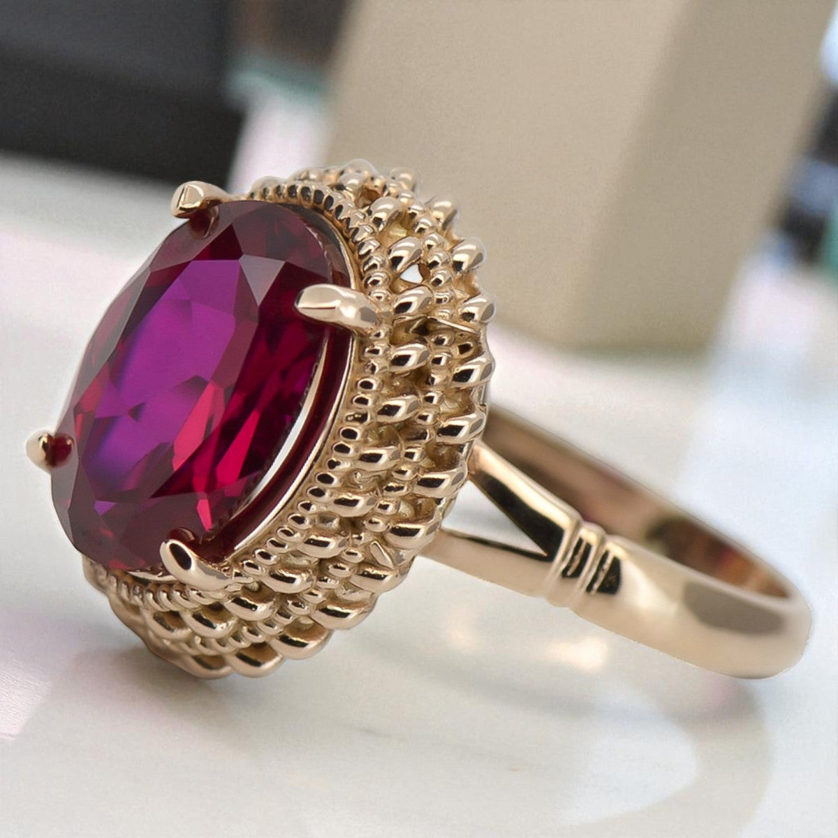 Vintage Ruby Ring in 14K Rose Gold (vrc068r-rb)