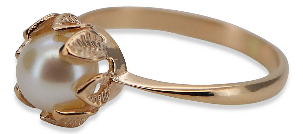 Vintage Pearl Ring in 14K Rose Gold (vrpr009r) — side view showing the setting