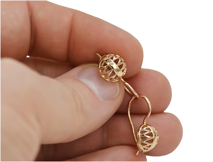 Vintage Ball Earrings in 14K Rose Gold (ven074) — view 2
