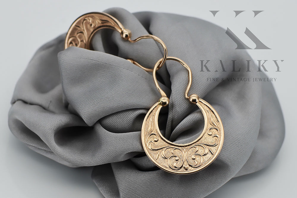 Vintage Gipsy Earrings in 14K Rose Gold (ven050r) — side view showing the setting