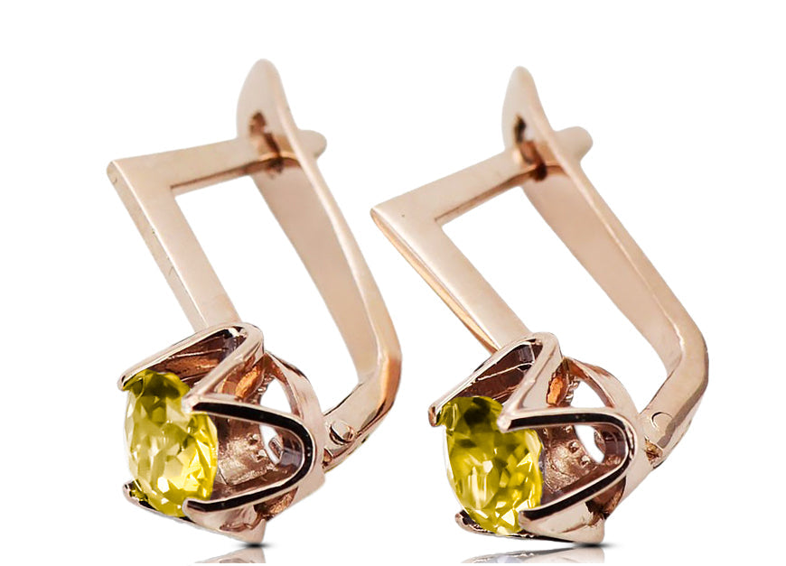 Vintage Yellow Peridot Earrings in 14K Rose Gold (vec005r-yp) — worn on the hand, showing profile