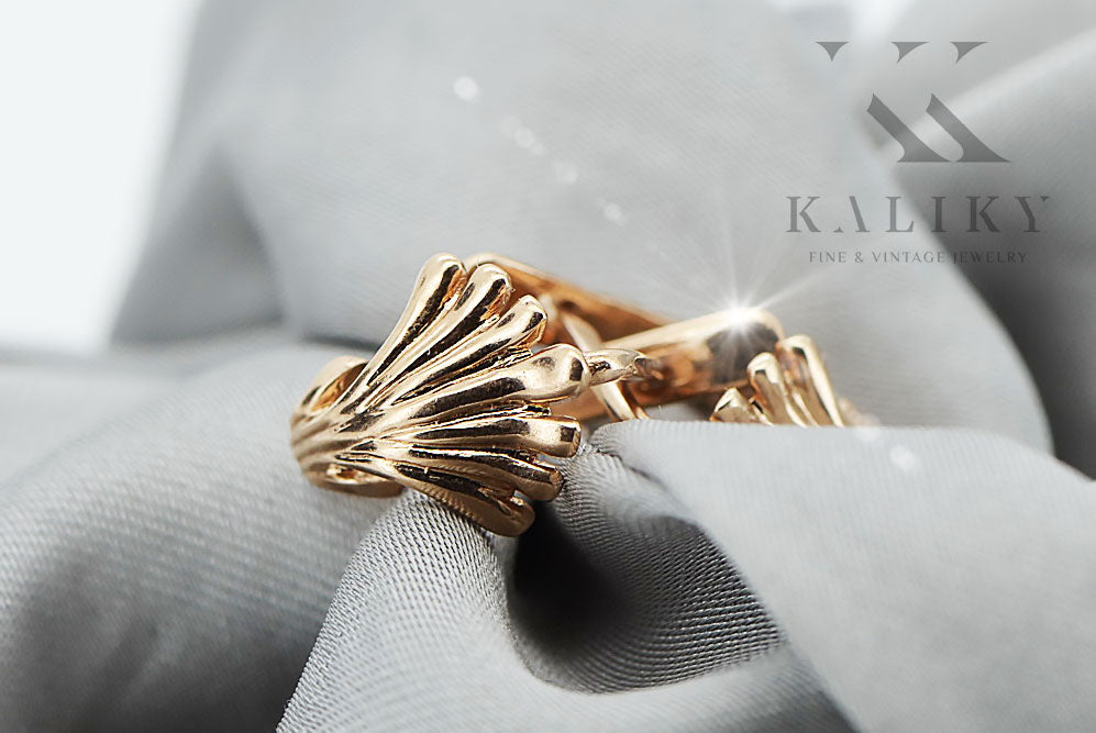 Vintage Leaf Earrings in 14K Rose Gold (ven211) — view 6
