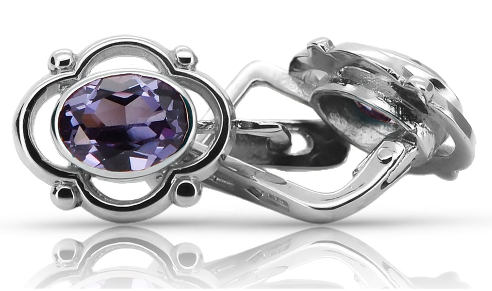 Vintage Alexandrite Earrings in Sterling Silver (vec033s-ax) — full view of the piece