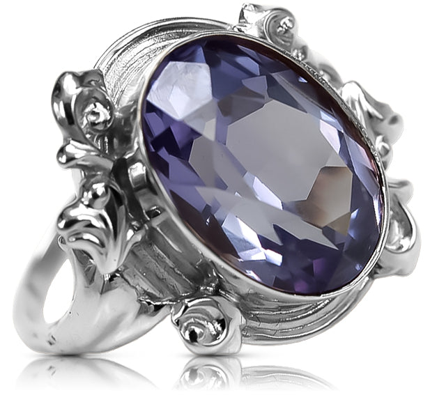 Vintage Alexandrite Ring in Sterling Silver (vrc100s-ax) — side view showing the setting