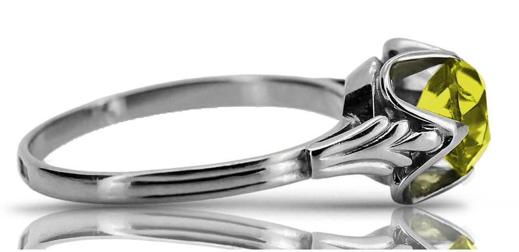 Vintage Yellow Peridot Ring in Sterling Silver (vrc023s-yp) — full view of the piece