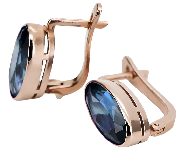 Vintage Aquamarine Earrings in 14K Rose Gold (vec001r-aq) — worn on the hand, showing profile