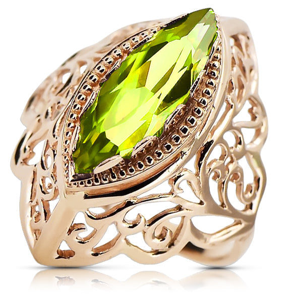 Vintage Yellow Peridot Craft Ring in 14K Rose Gold (vrc017r-yp) — worn on the neckline, showing the drape