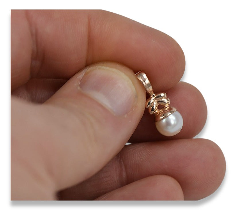 Vintage Pearl Pendant in 14K Rose Gold (vppr005) — close-up of the hallmark on the inner band