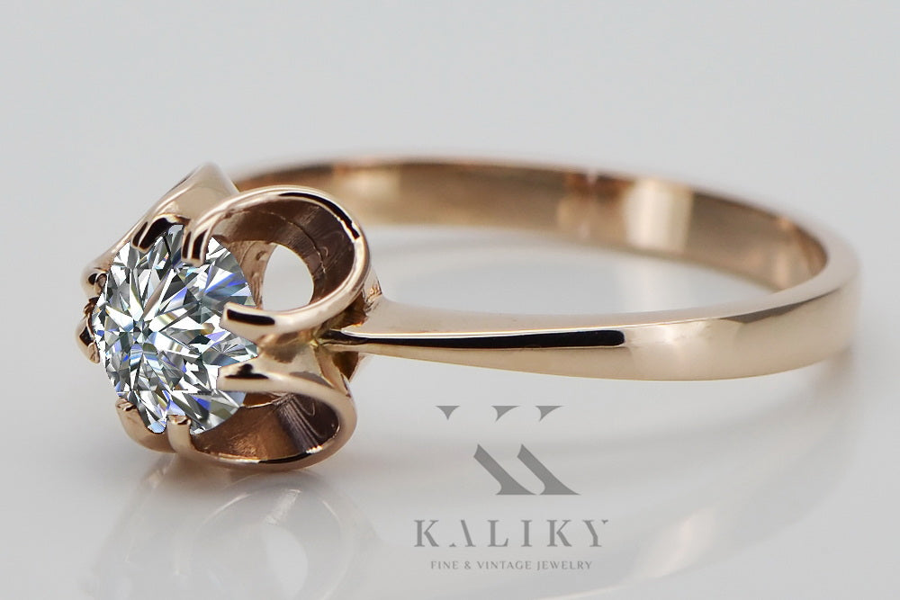 Vintage Zircon Ring in 14K Rose Gold (vrc348r-zi) — close-up of the hallmark on the inner band