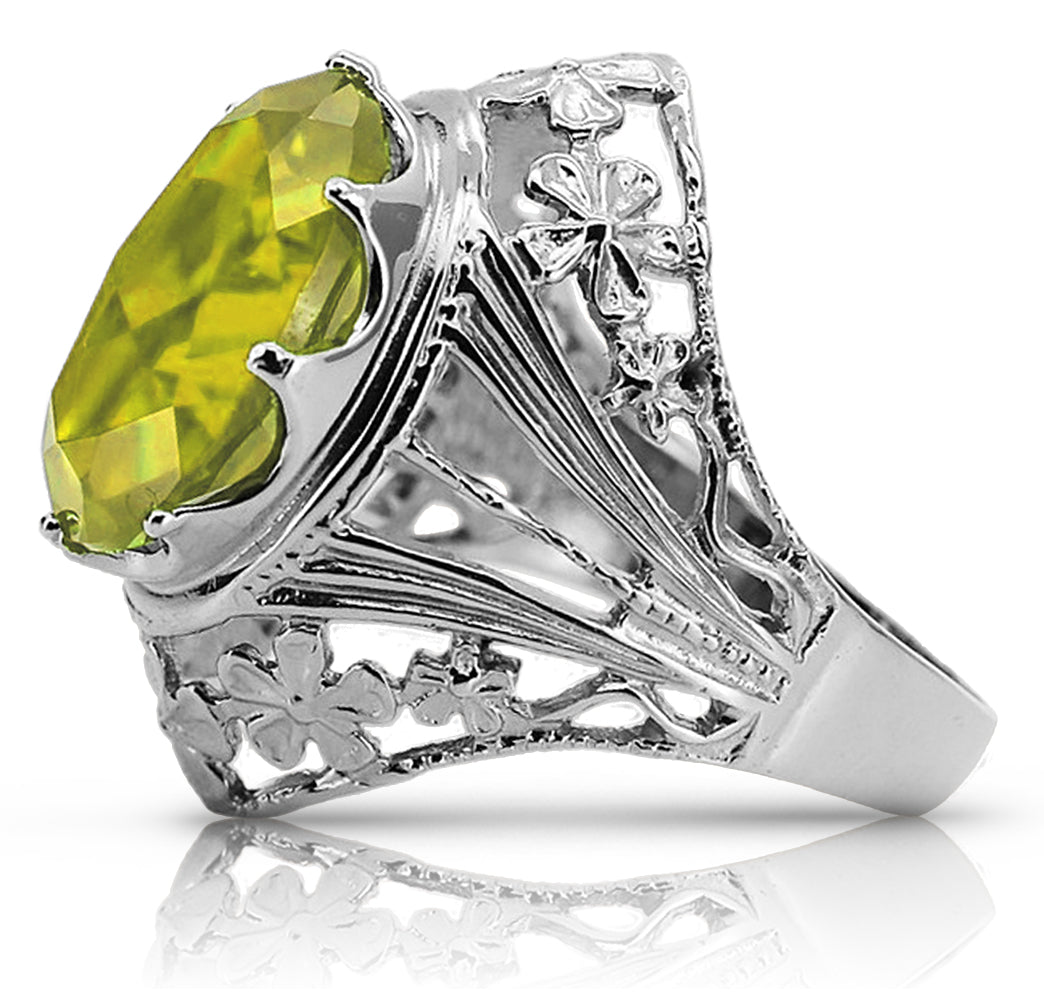 Vintage Yellow Peridot Ring in Sterling Silver (vrc031s-yp)