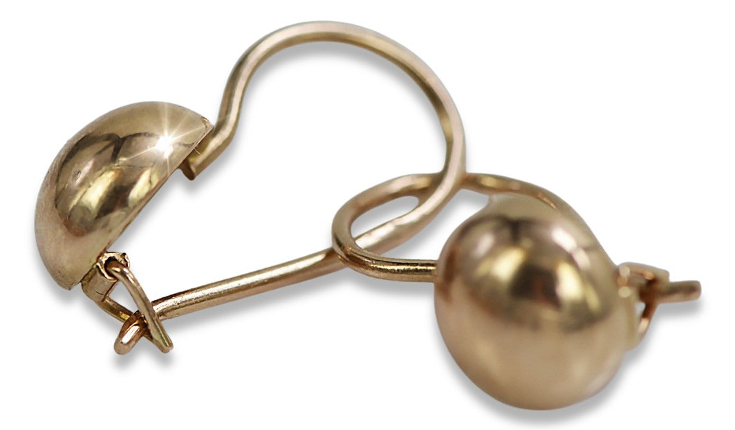Vintage Ball Earrings in 14K Rose Gold (ven178) — close-up of the stone and setting
