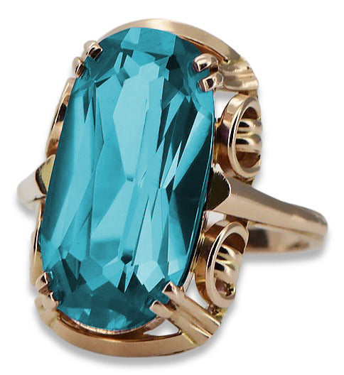 Vintage Aquamarine Ring in 14K Rose Gold (vrc038r-aq) — worn on the hand, showing profile
