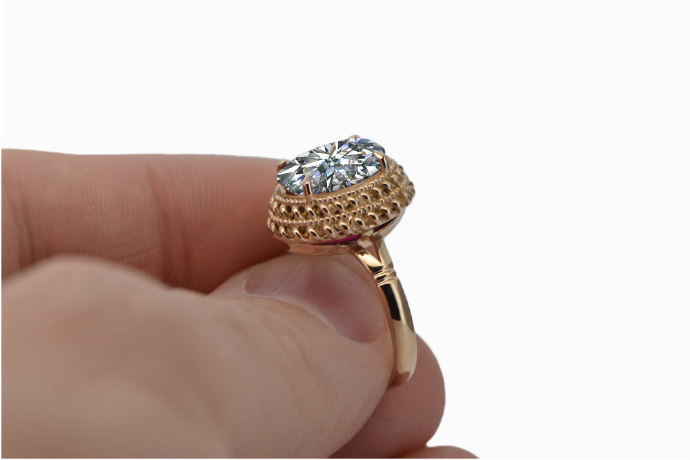 Vintage Zircon Cubic Ring in 14K Rose Gold (vrc068r-zi) — worn on the hand, showing profile