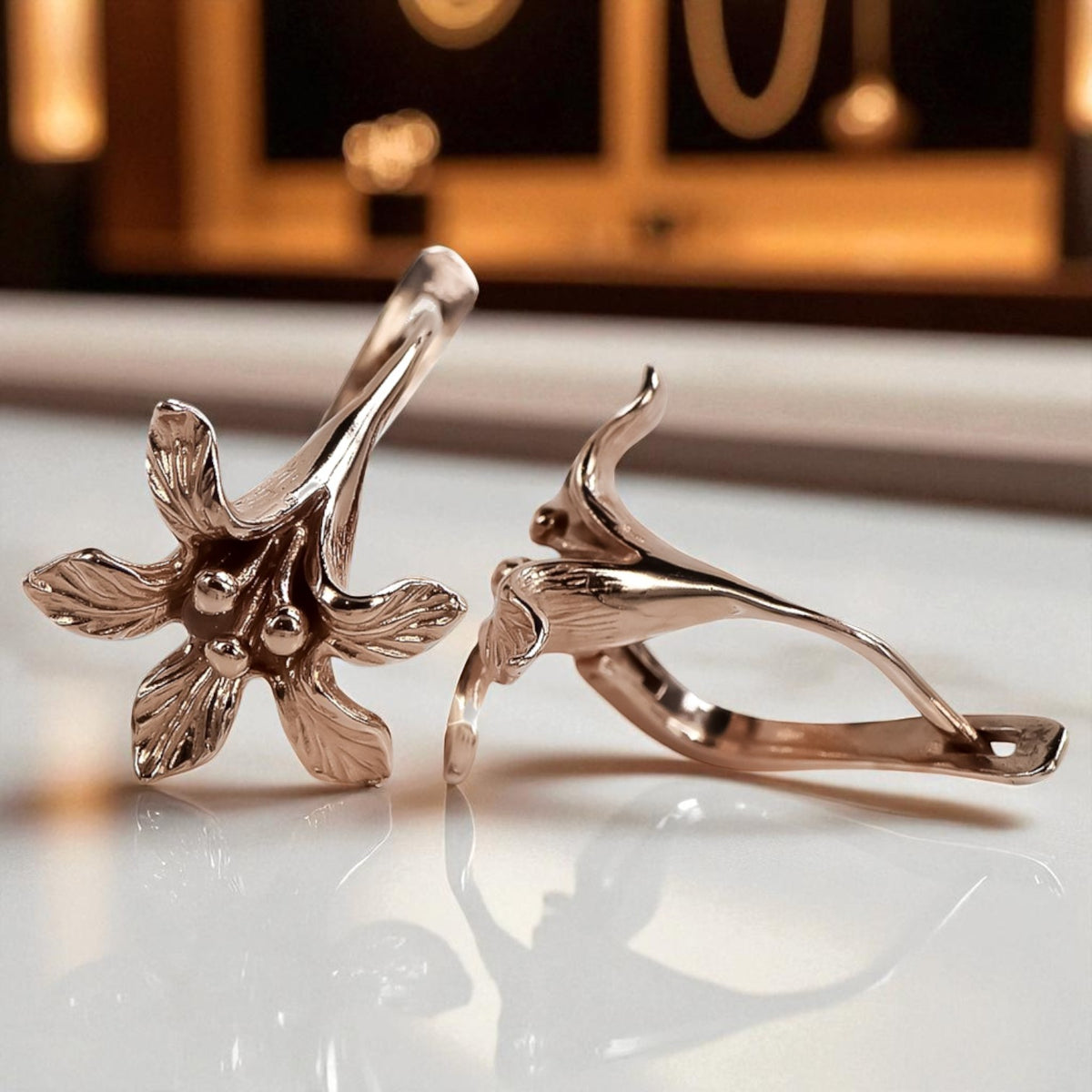 Vintage Flower Earrings in Rose Gold-Plated Sterling Silver (ven222rp)
