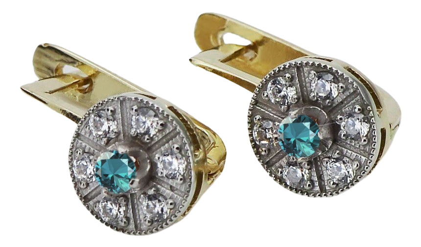 Vintage Aquamarine Earrings in 14K Yellow & White Gold (vec161yw-aq) — side view showing the setting