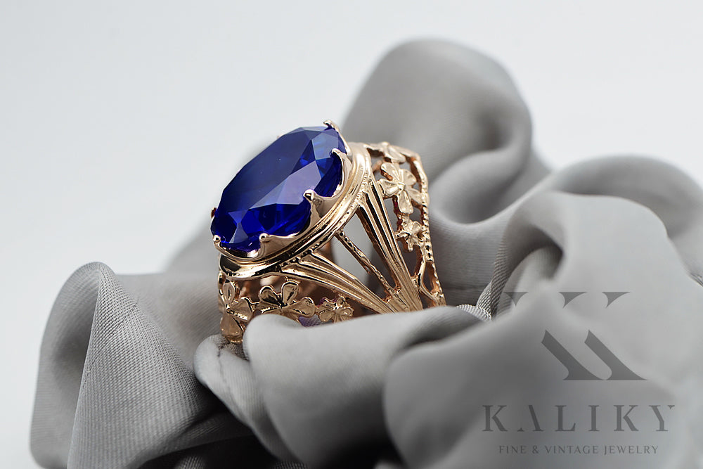 Vintage Sapphire Ring in 14K Rose Gold (vrc031r-sp) — side view showing the setting