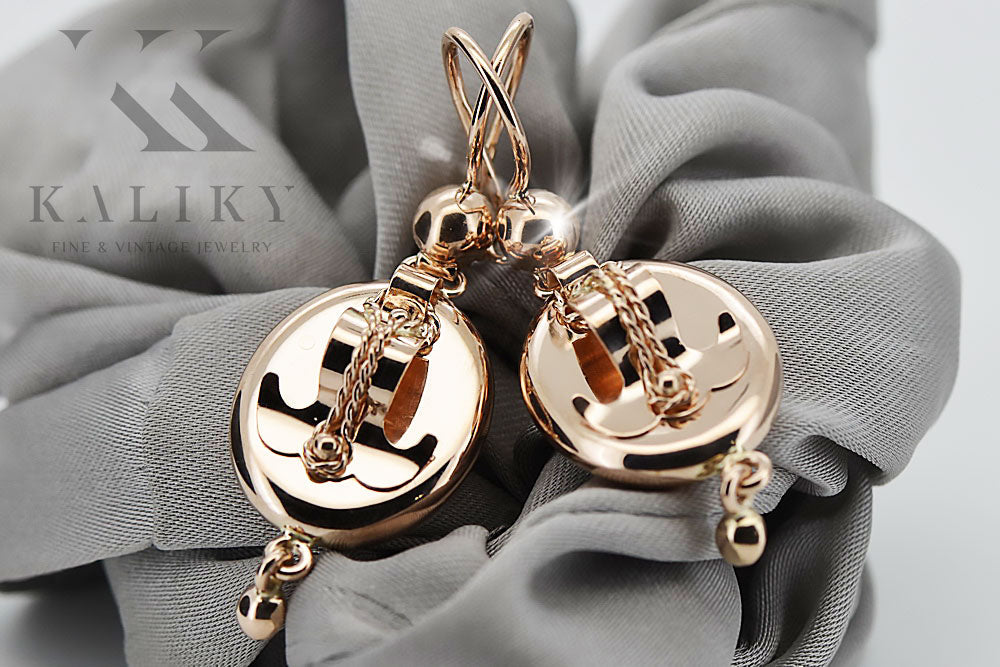 Vintage Samovar Earrings in 14K Rose Gold (ven244) — detail of the metal texture