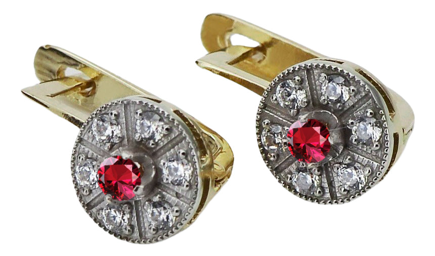 Vintage Ruby Earrings in 14K Yellow & White Gold (vec161yw-rb) — close-up of the hallmark on the inner band