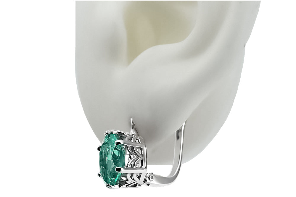 Vintage Emerald Earrings in Sterling Silver (vec003s-em) — full view of the piece