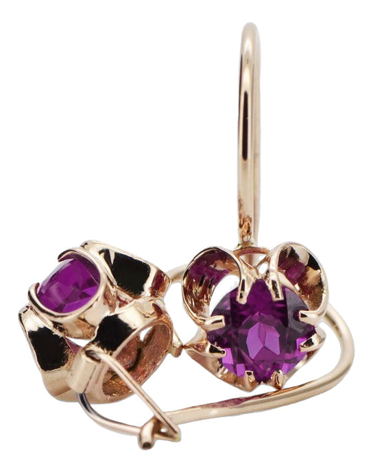 Vintage Amethyst Earrings in 14K Rose Gold (vec035r-am) — close-up of the hallmark on the inner band