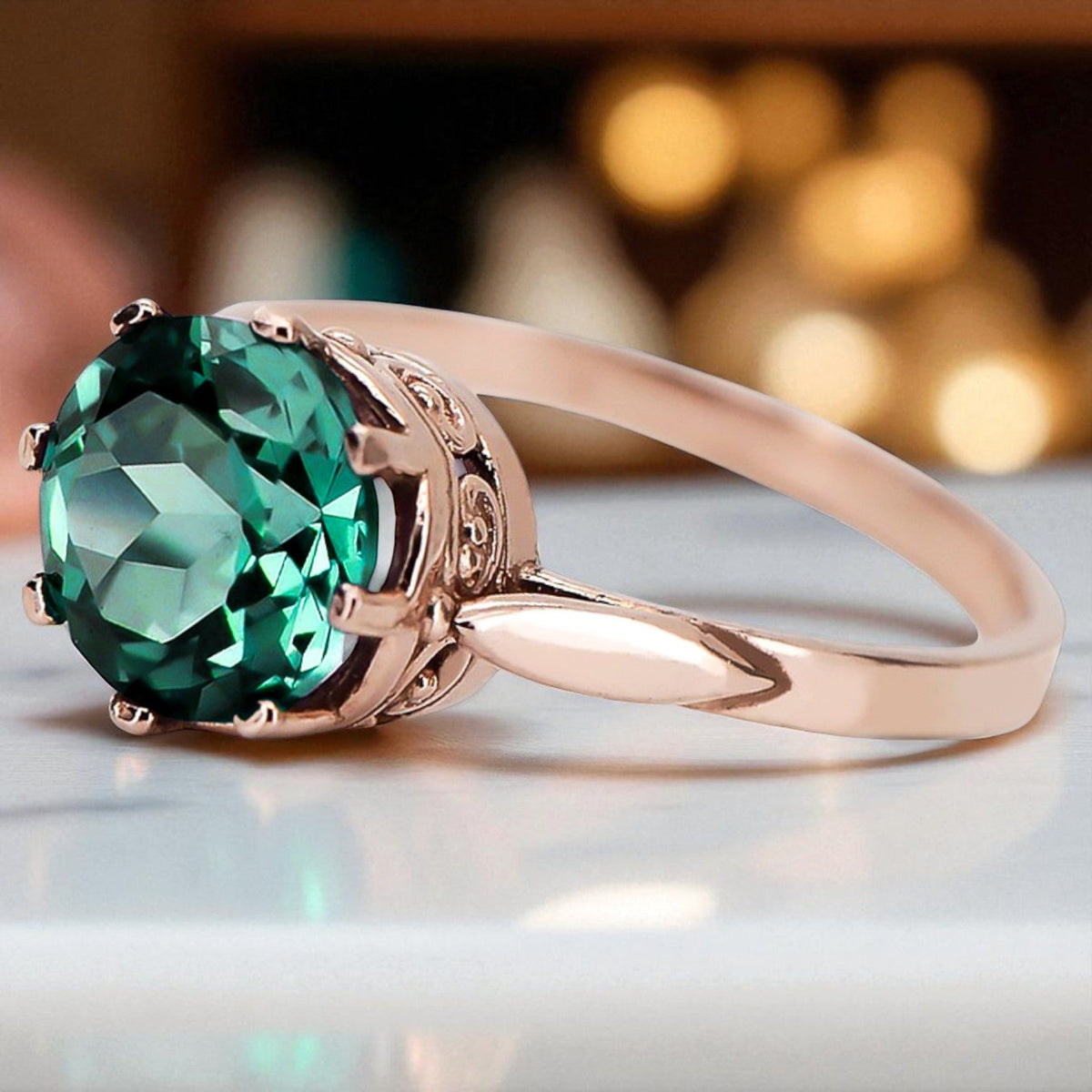 Vintage Emerald Craft Ring in 14K Rose Gold (vrc366r-em)