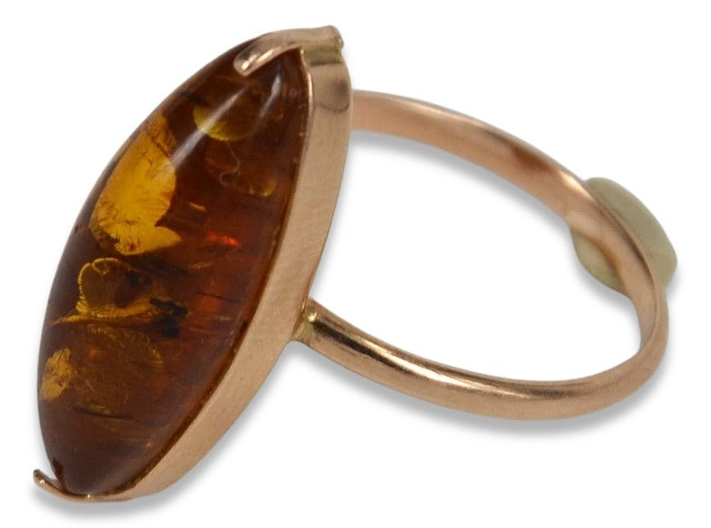 Vintage Amber Ring in 14K Rose Gold (vrab002) — close-up of the hallmark on the inner band