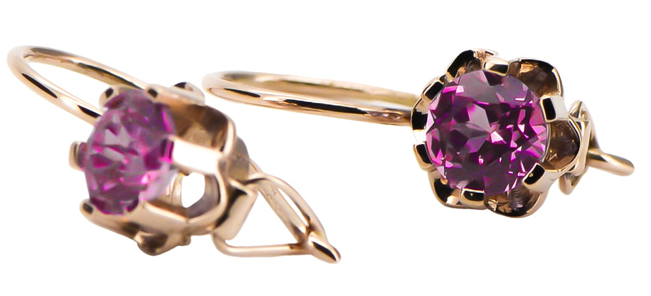 Vintage Amethyst Earrings in 14K Rose Gold (vec019r-am) — close-up of the hallmark on the inner band