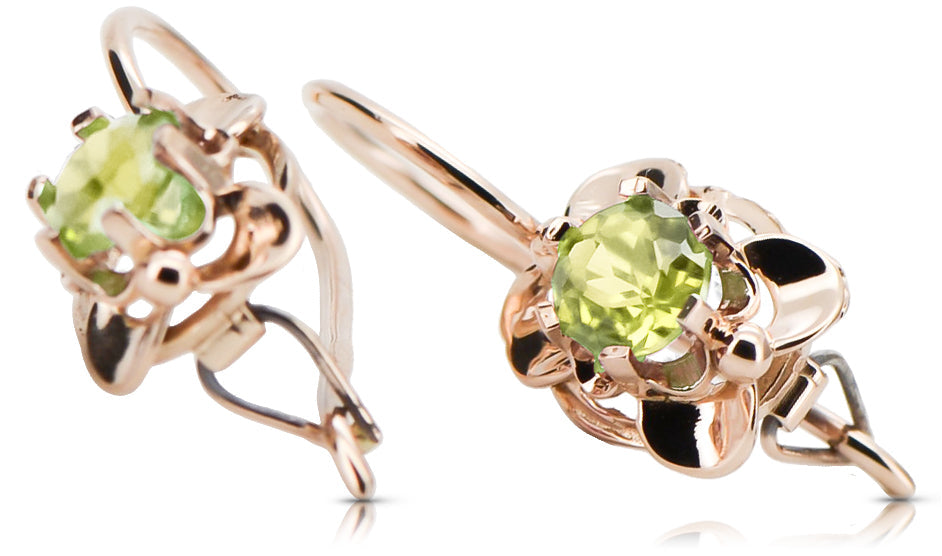 Vintage Yellow Peridot Craft Earrings in 14K Rose Gold (vec116r-yp) — worn on the neckline, showing the drape