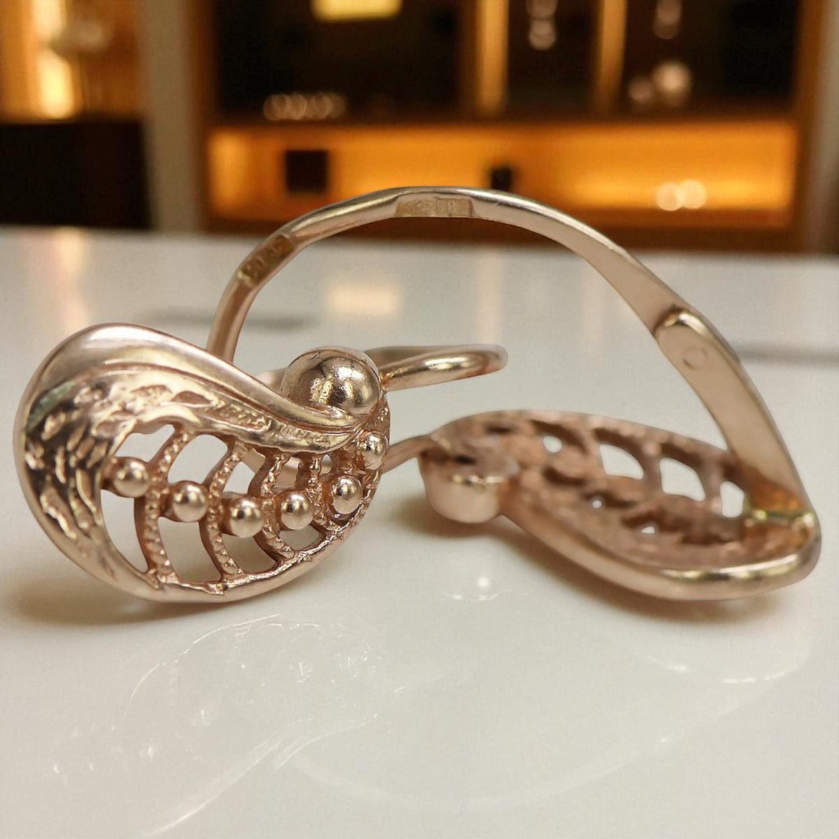 Vintage Leaf Earrings in 14K Rose Gold (ven254)