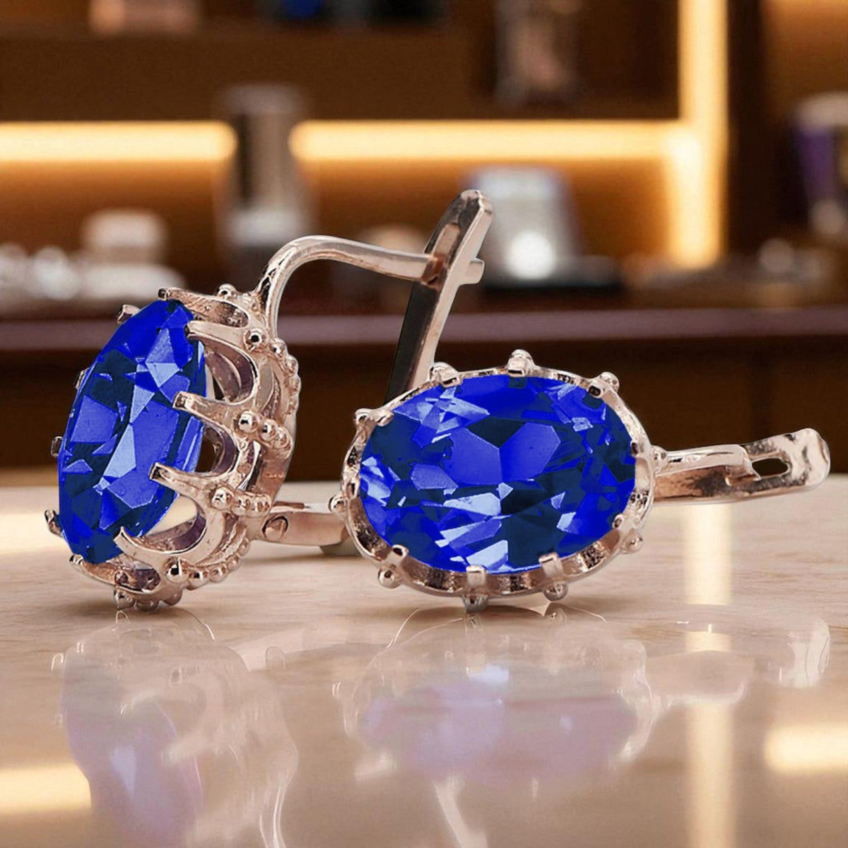 Vintage Alexandrite Sapphire Earrings in 14K Rose Gold (vec079r-sp)