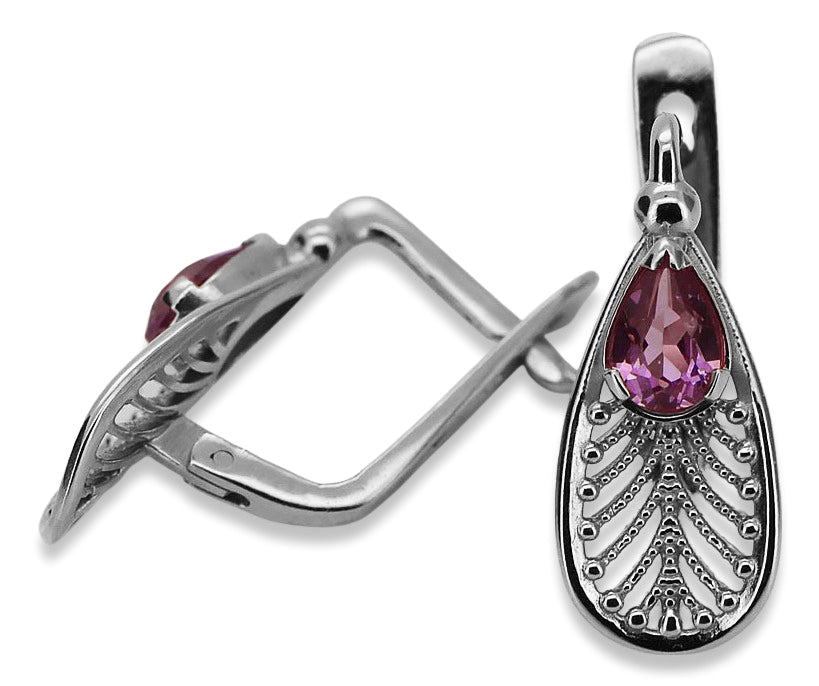 Vintage Amethyst Earrings in Sterling Silver (vec067s-am) — full view of the piece