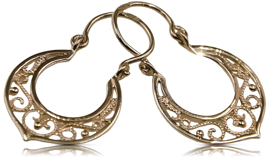 Vintage Gipsy Earrings in 14K Rose Gold (ven075) — close-up of the stone and setting