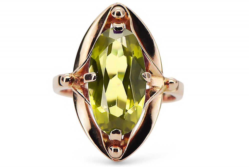Vintage Yellow Peridot Craft Ring in 14K Rose Gold (vrc047r-yp) — close-up of the hallmark on the inner band
