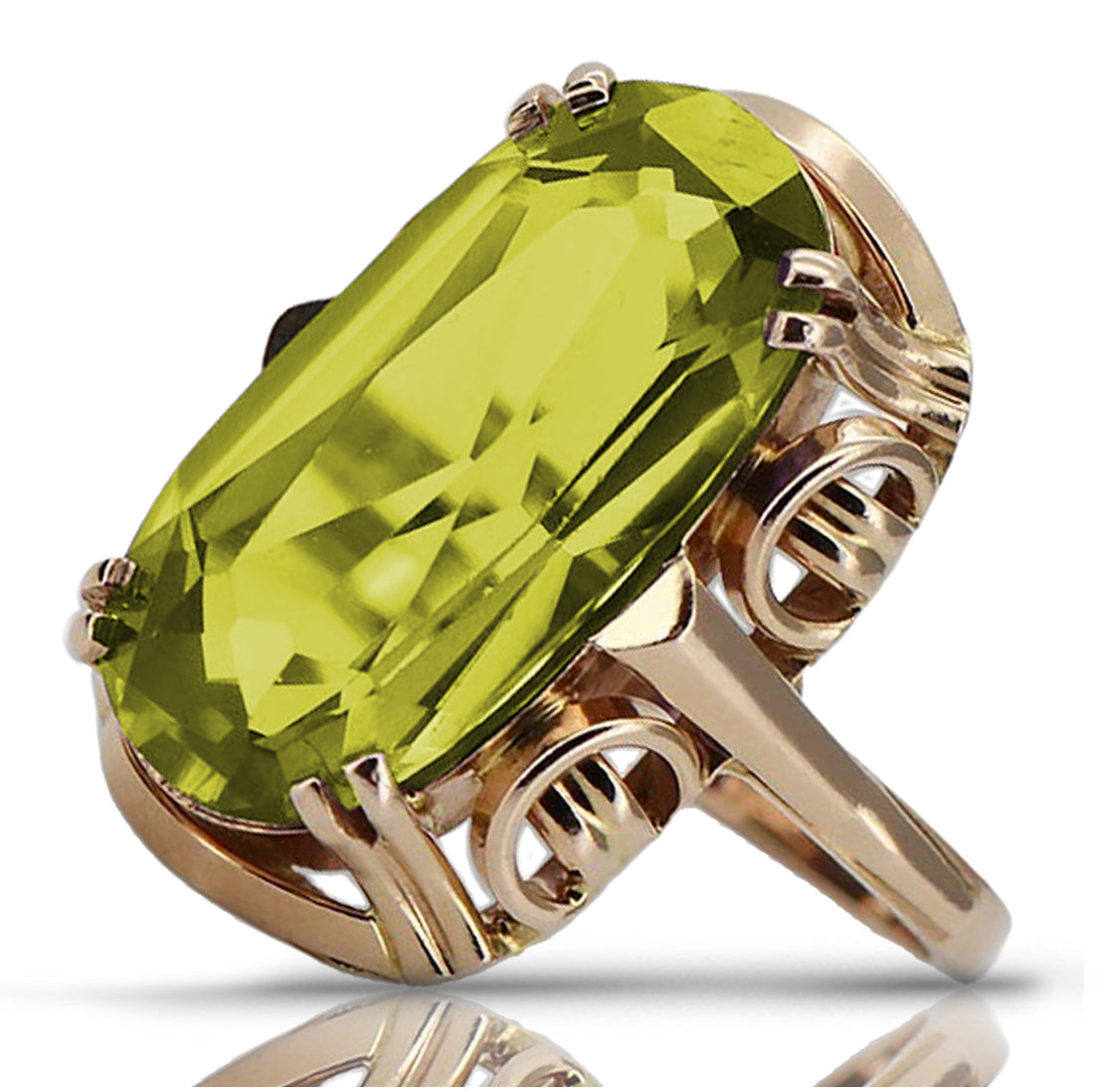 Vintage Yellow Peridot Ring in 14K Rose Gold (vrc038r-yp) — full view of the piece