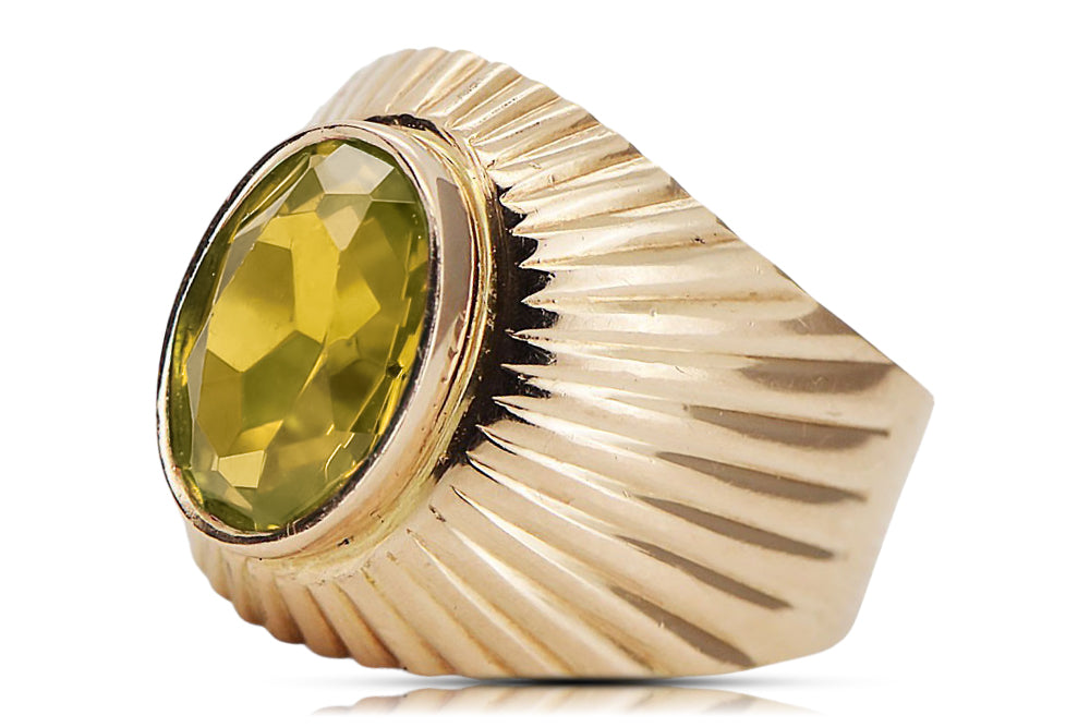 Vintage Yellow Peridot Ring in 14K Rose Gold (vrc127r-yp) — worn on the hand, showing profile