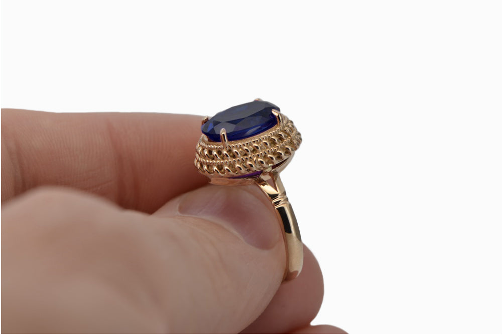 Vintage Sapphire Ring in 14K Rose Gold (vrc068r-sp) — close-up of the hallmark on the inner band