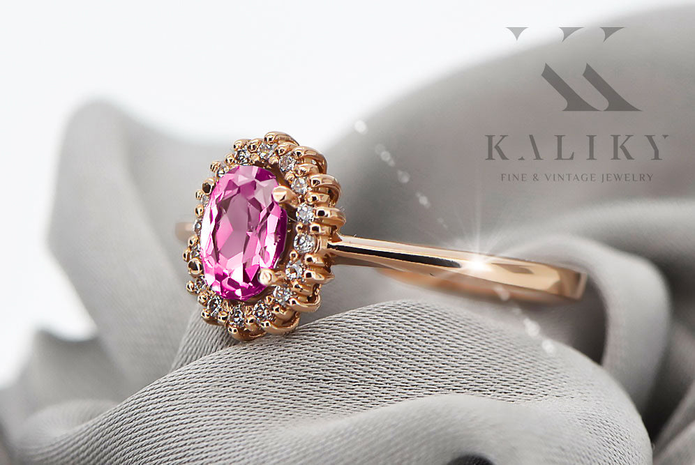 Vintage Amethyst Ring in 14K Rose Gold (crc009r-am) — close-up of the stone and setting